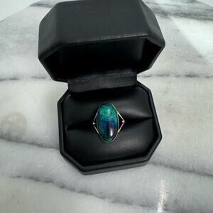 Victorian Eilat Stone Ring in 14K Yellow Gold Double Shank ring Size 8